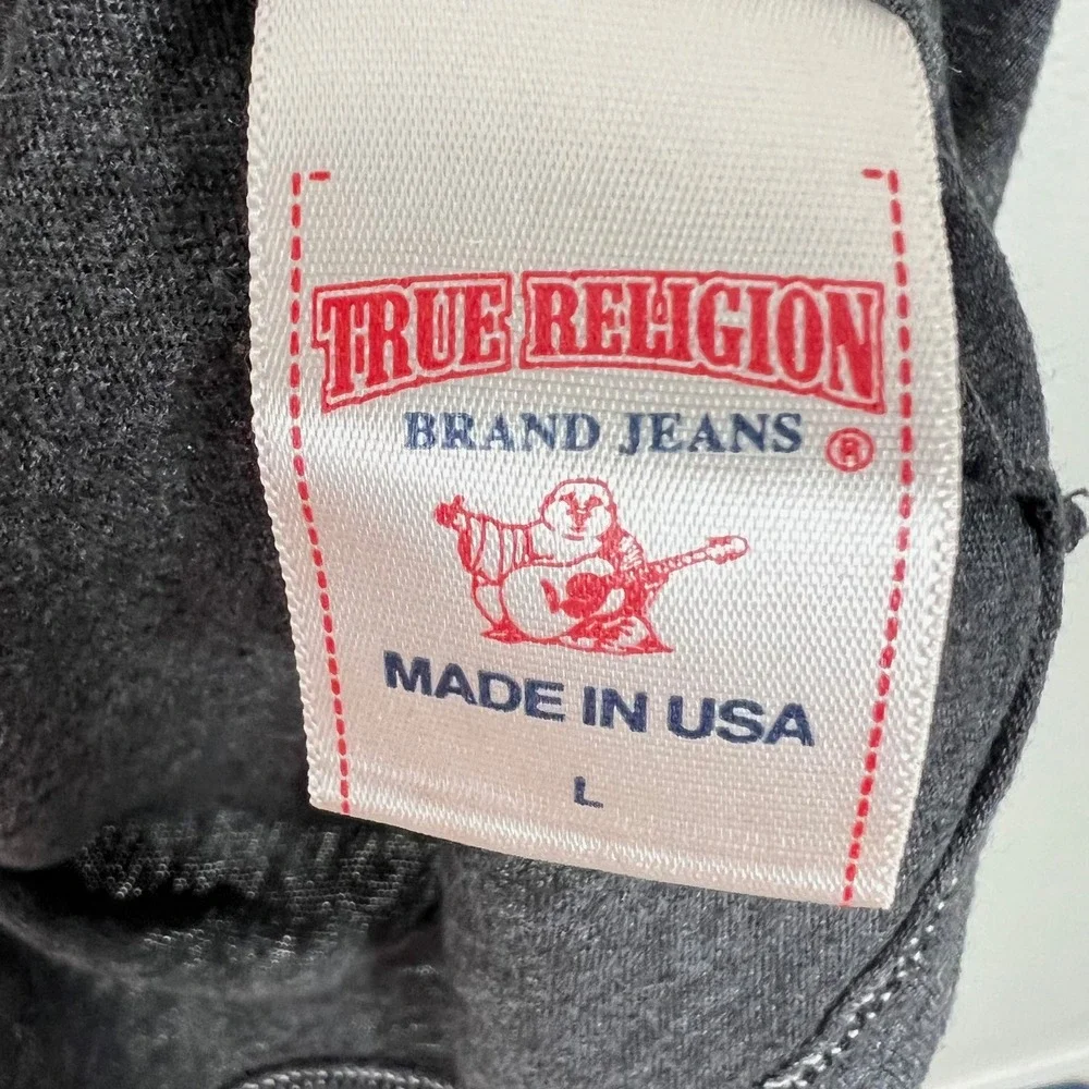 True Religion Mens All State 56 Sports Graphic T-Shirt Grey Crew Neck Large USA